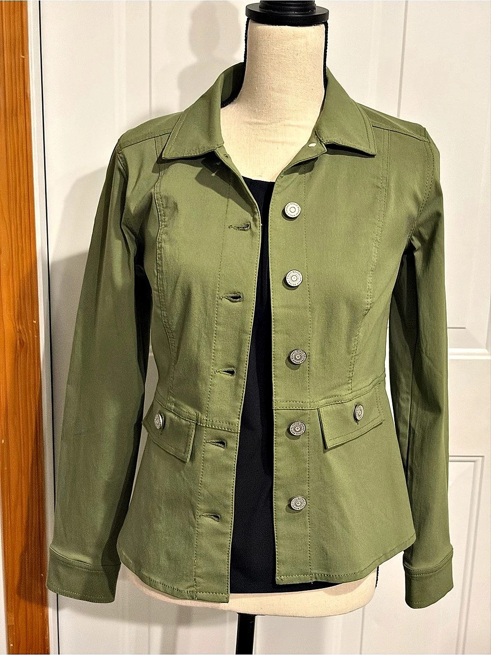 Susan Graver Utility Style Twill Long Sleeve Jacket Olive XXS